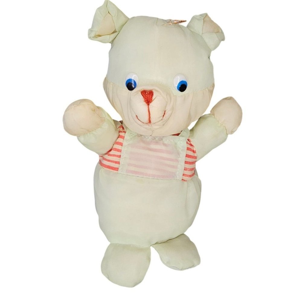 Vintage Ace Puffalump Style Bear Pkush Stuffed Animal Overalls Bibs 7"